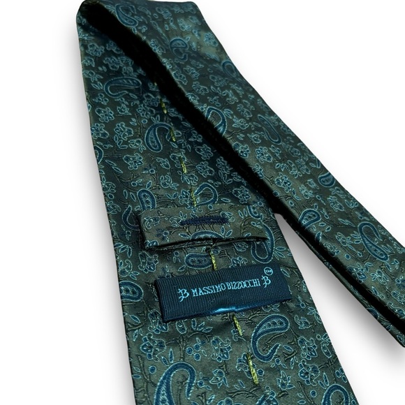 Massimo Bizzocchi Men's Necktie Paisley Print Green 3 3/4" Width - Picture 4 of 6